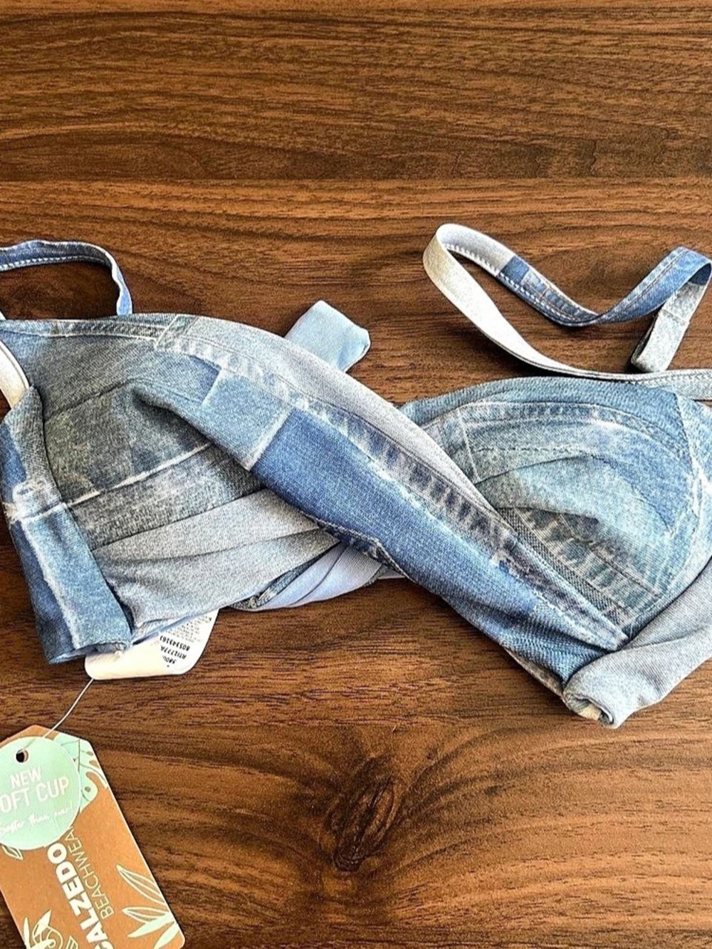 Calzedonia Denim Patchwork Bikini Top Denim Bikini Top Blue Size XS/32 NWT